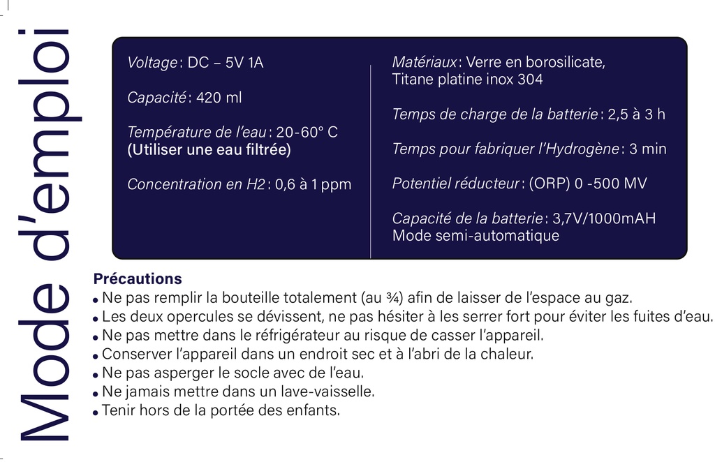 YDROGEN2o - Générateur d'eau hydrogénée portable